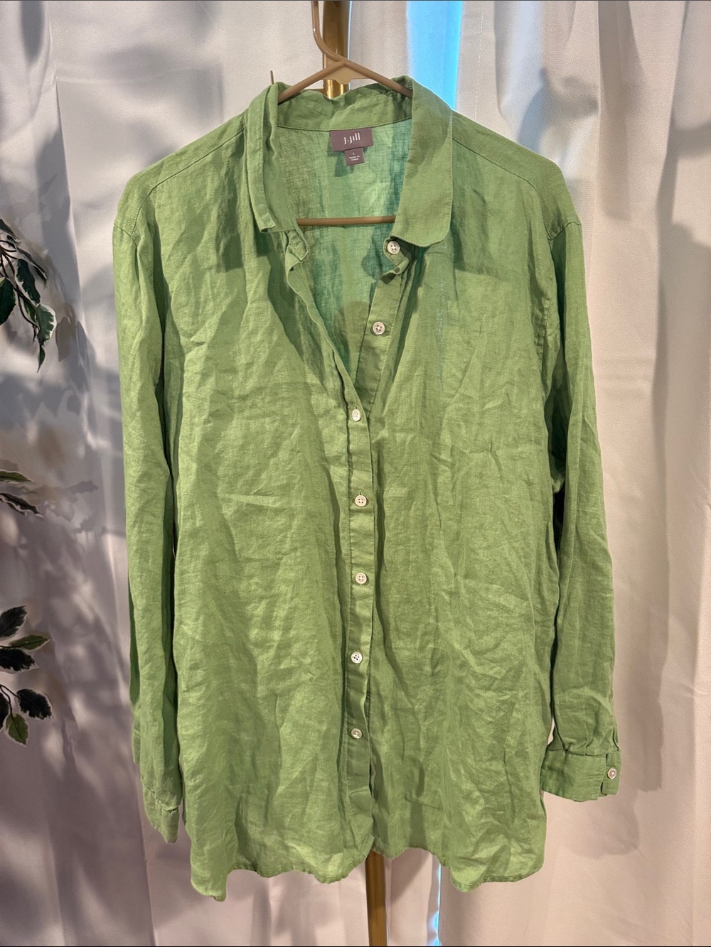 J. Jill Womens Large Linen Button-Down Shirt - Green - Picture 2 of 6